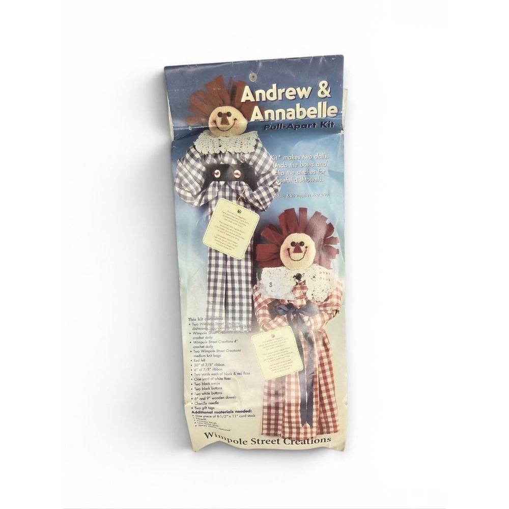 Vintage Rag Doll Craft Kit Andrew And Annabelle Red White Blue Gingham 2001